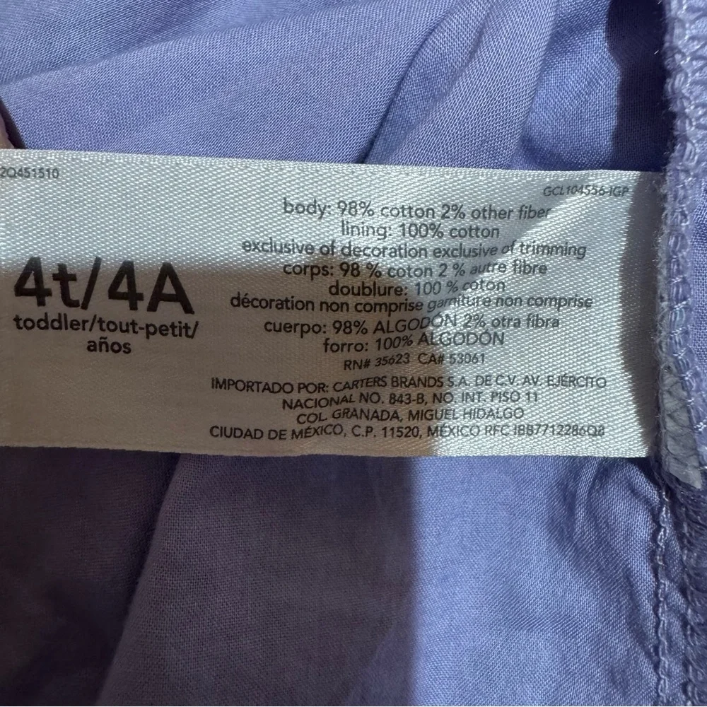 Oshkosh Floral Purple Lavender Dress Ruffle Sleeve Toddler Girl 4T - Picture 5 of 5